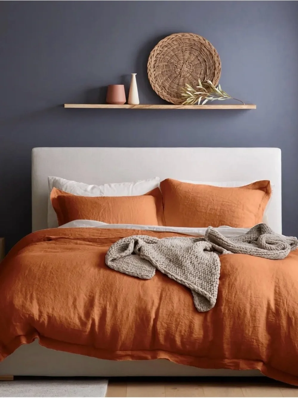 NEW Quince European Linen Double Flange Duvet Cover Set, King/Cal King